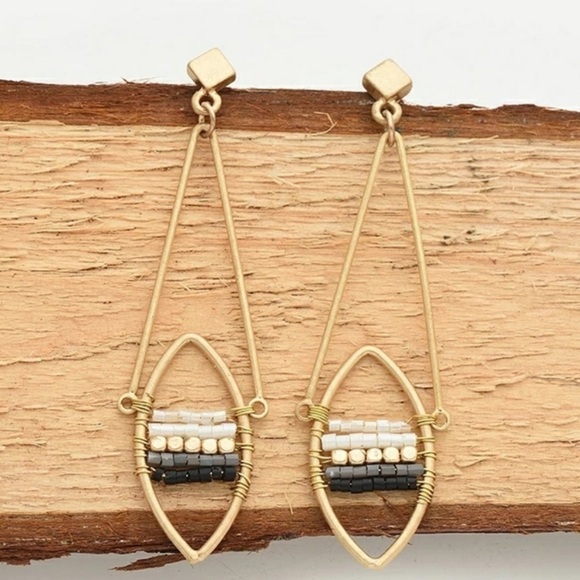 14K Glass Bead Stud Dangle Earrings - Picture 2 of 4